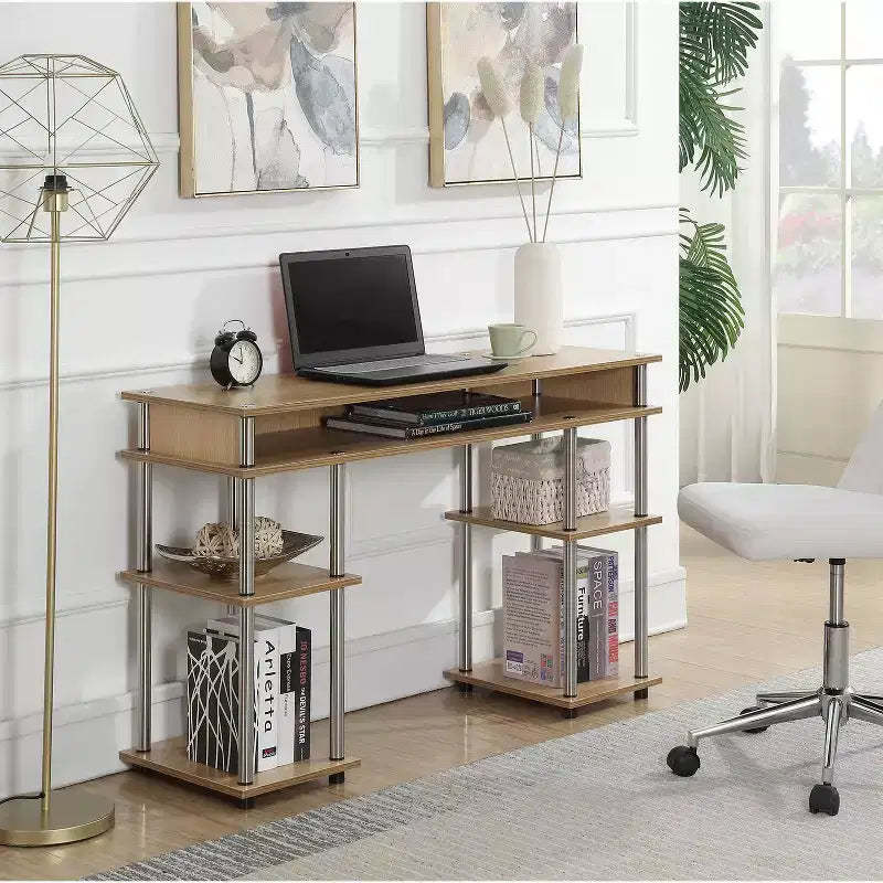 HomeStock 29 in.H Brown Color Acacia Wood Computer Desks with File Drawer