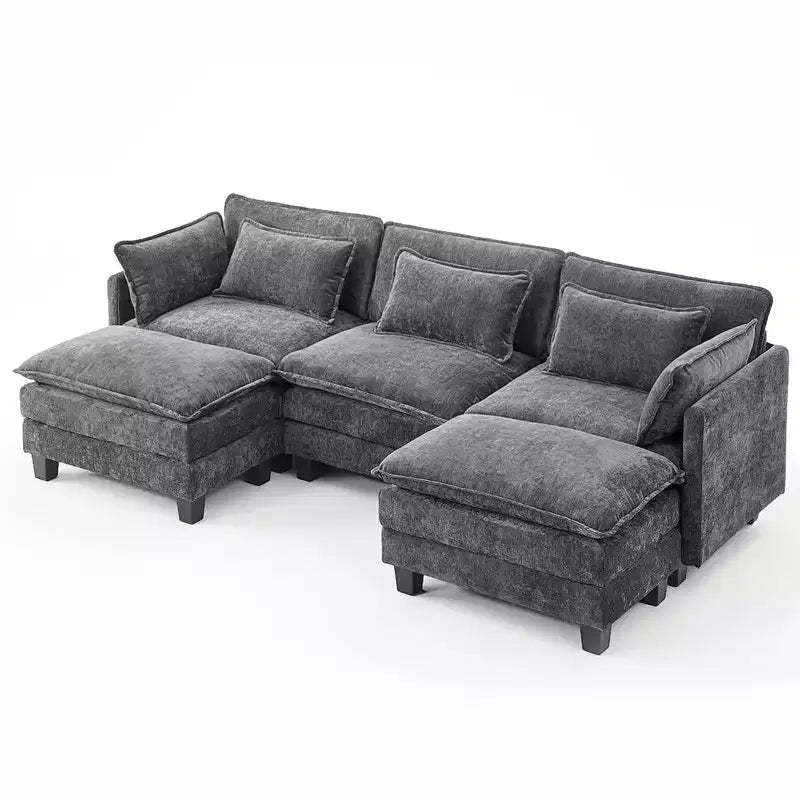 Modern grey Chenille yarn modular segmented sofa, adjustable combination L-shaped sofa, Flexible Combination Living Room Furniture, Blue