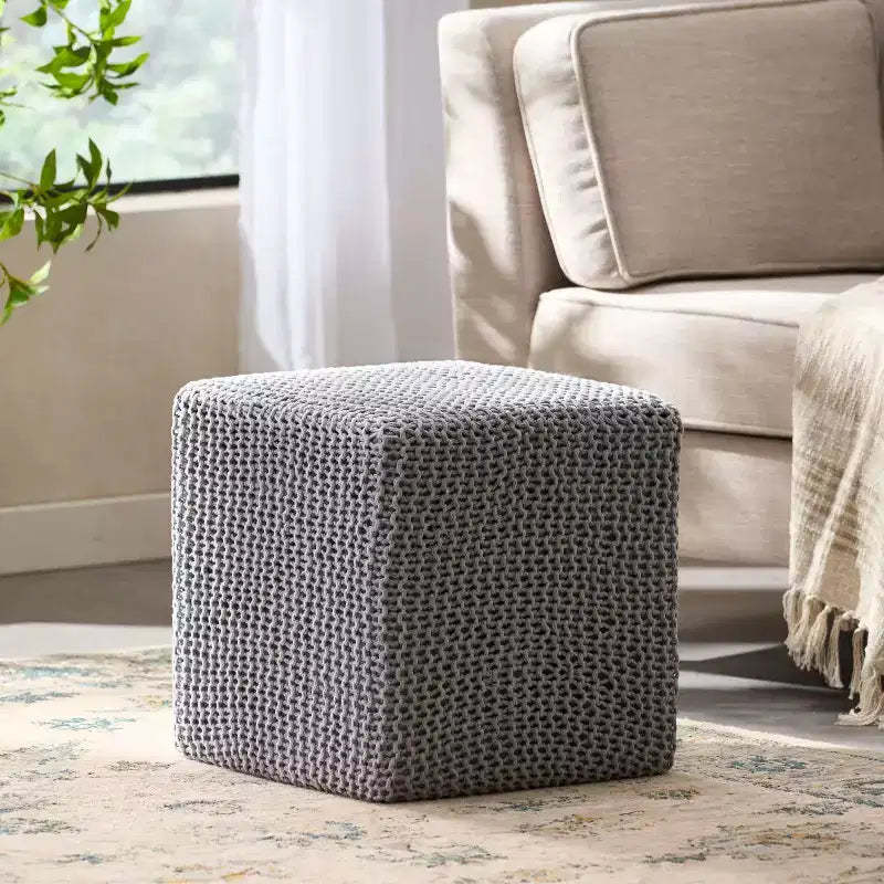 Knitted Footstool, Square Upholstered Footstool, Small furniture, Suitable For Living Room and Bedroom, No Assembly Required.