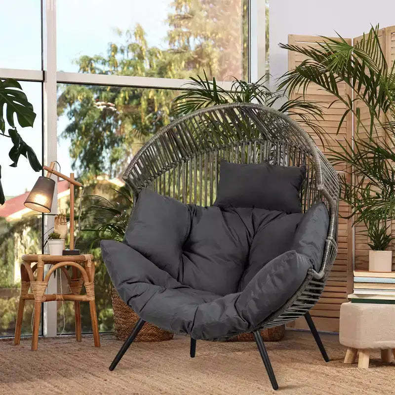 Celebalcony Wicker Egg Chair - Rattan Patio Chair with Cushion, Indoor-Outdoor Lounge Egg Basket Seat for Living Room,Bedroom,Patio,Backyard