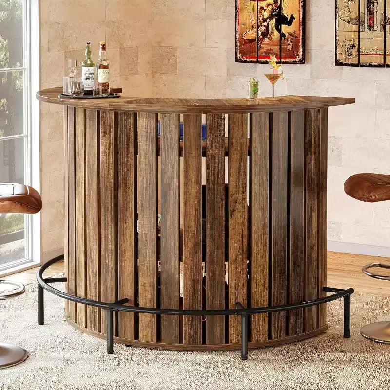 Lantine 39.4 4-Tier Bar Table, Home Bar Unit with Footrest, Arc-Shaped Mini Bar Table, Modern Wine Bar Cabinet for Home Pub, Living Room