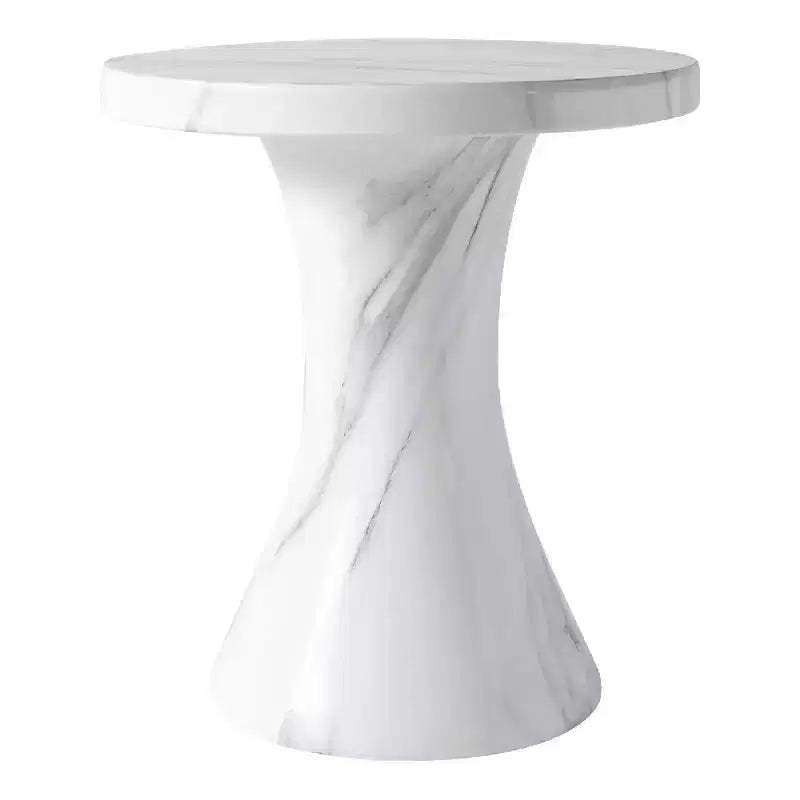 LeisureMod Isidra 19 Round Fiberstone Side Table with Marble-Inspired Finish and Flared Pedestal Base for Living Rooms, Patios, or Lounge Spaces