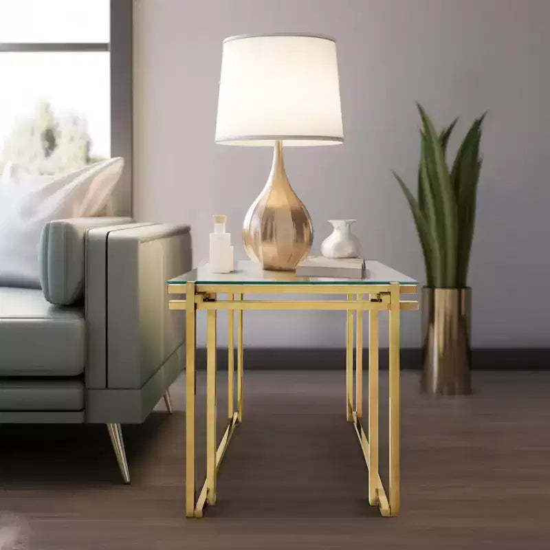Modern Accent Table with Glass Top, Metal Frame - Stylish Square Side Table for Living Room, Bedroom, Office - End Table for Home Decor - 24 Gold