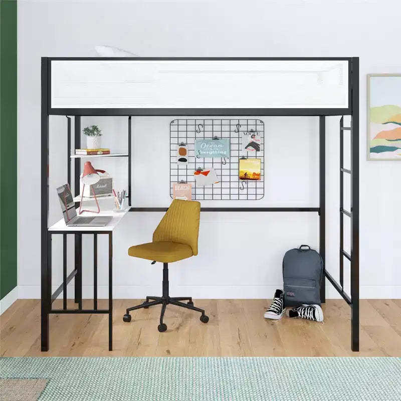 Bellemave Twin Loft Bed with Desk & Shelves,Black