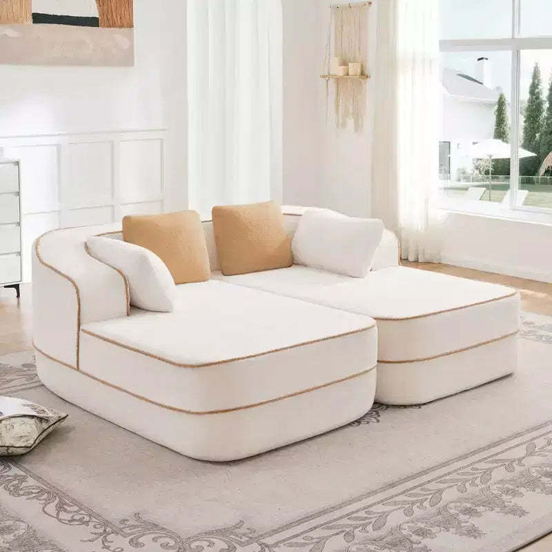 77.2 Teddy Fabric No Assembly 32D High Density sponge Boneless Sofa,Fluffy Comfy Couch with double Chaises,Sleeper sofa for Living Room,White