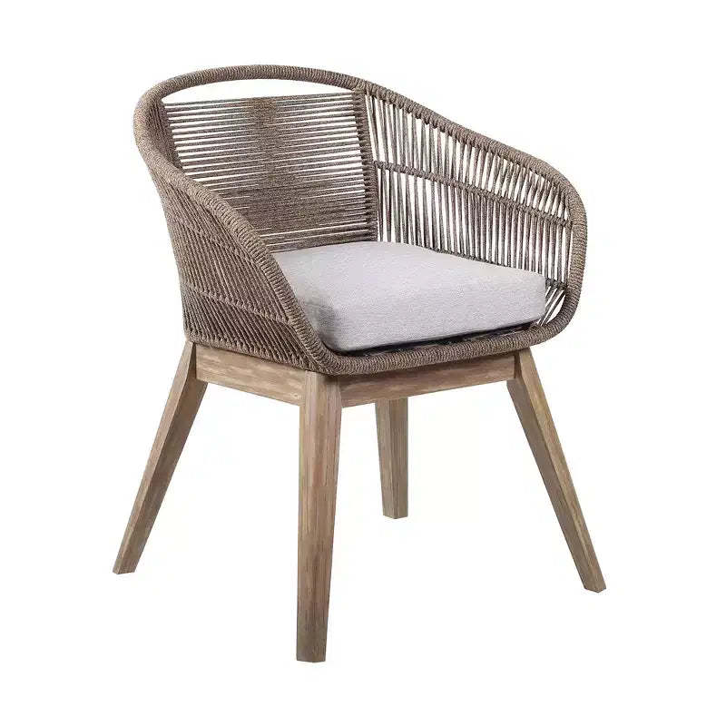 HomeRoots 27 Gray and Natural Wood Solid Wood Outdoor Dining Chair with Gray Cushion