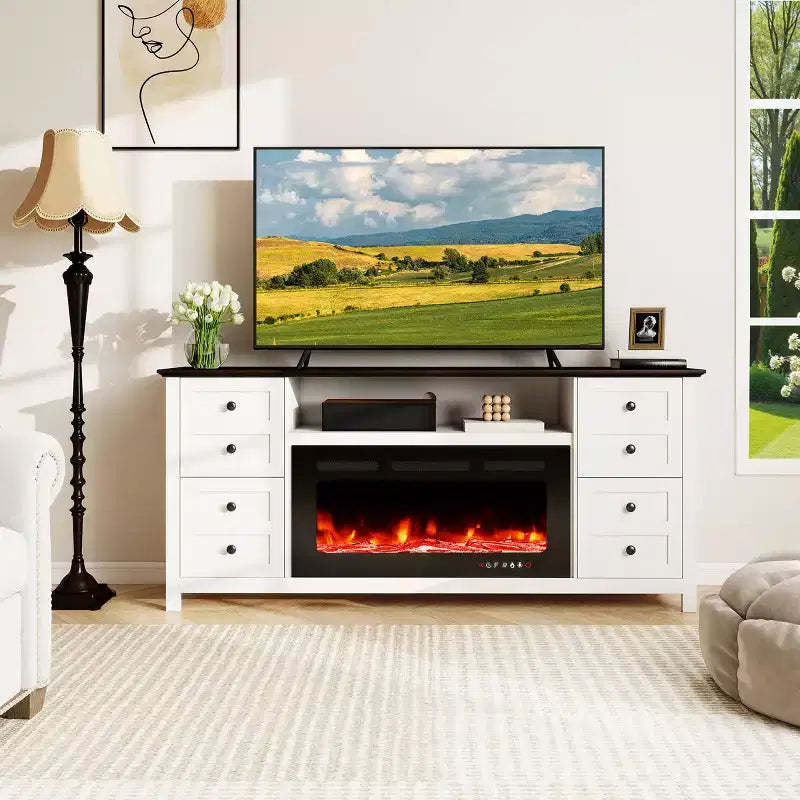 EROMMY 70 Fireplace TV Stand For Tvs Up To 80 With 36 Electric Fireplace