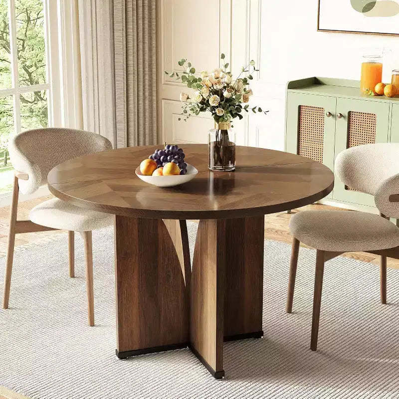 Lantine 39-Inch Round Dining Table for 4, Rustic Kitchen Table with X-Shaped Stable Pedestal, Dinner Table for Dining Room, Living Room