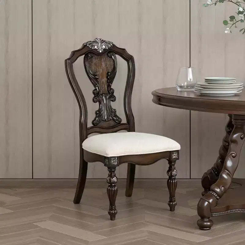 Royal Hampton Side Dining Chair Set of 2, Ornate Carved Dark Brown Wood