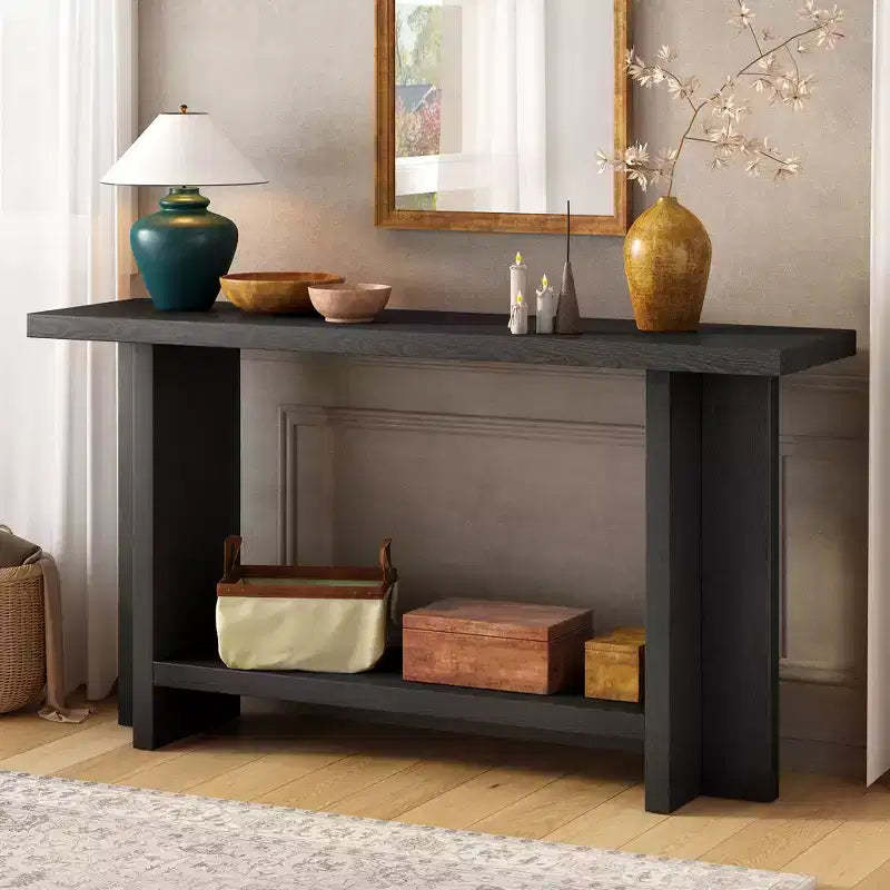 Wood Narrow Console Table with Storage, Minimalist Entryway Table with T-Leg Design for Hallway and Entryway