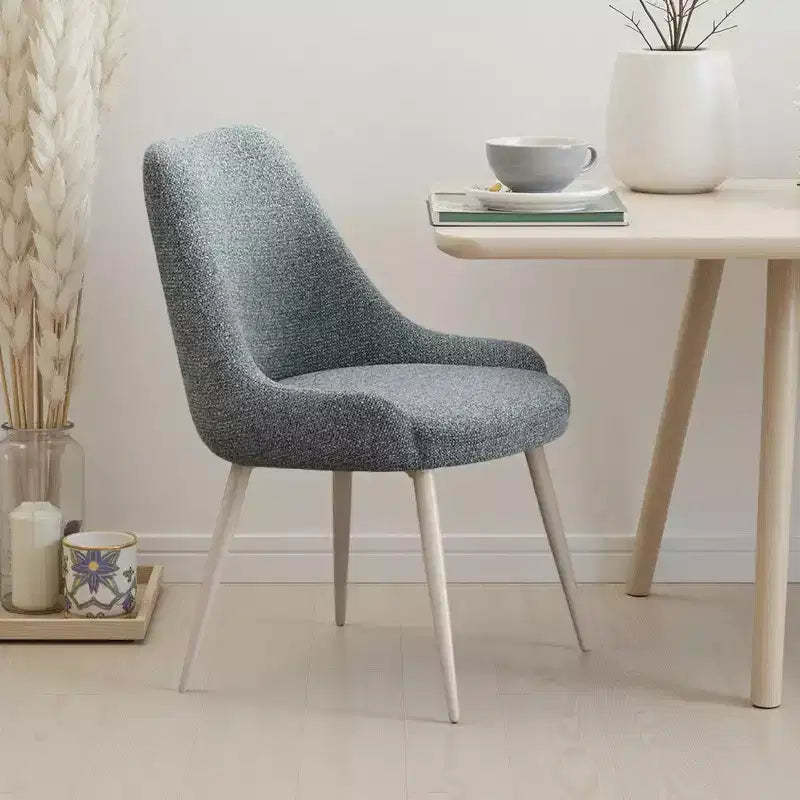 Royal Hampton Side Dining Chair Set of 2, Light Blue Boucle, Bone White Metal