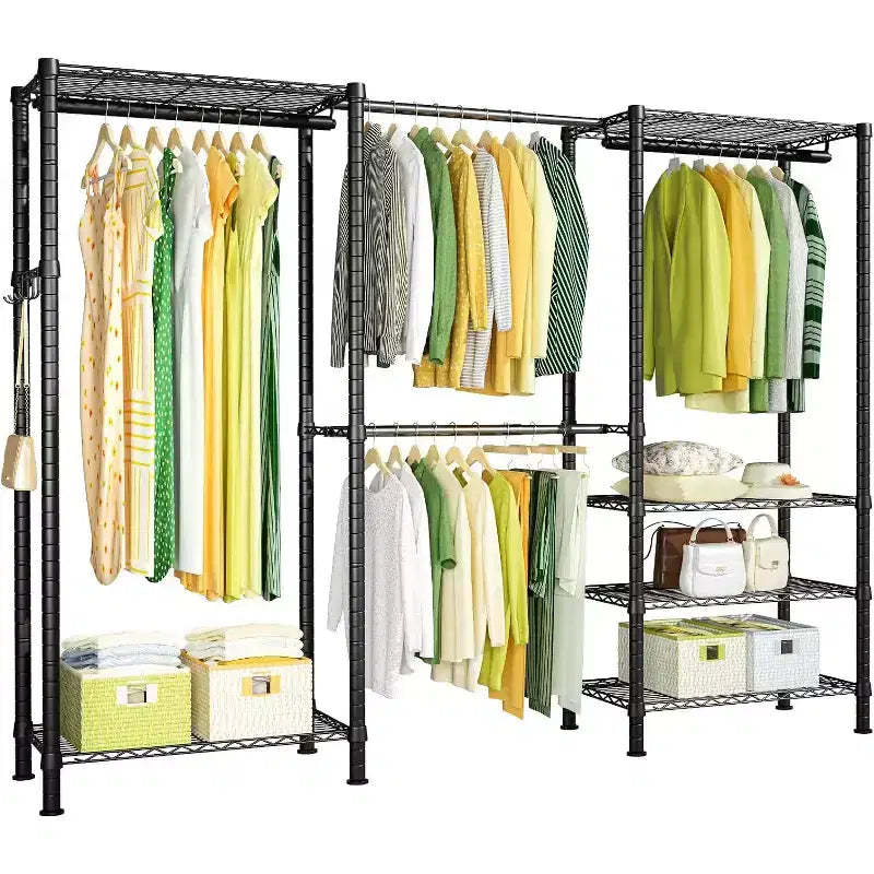 Homdox Heavy Duty Clothes Rack 870LBS - Extendable Rod, Adjustable Portable Garment Organizer, Freestanding Closet System 13.78Dx90Wx71H Black