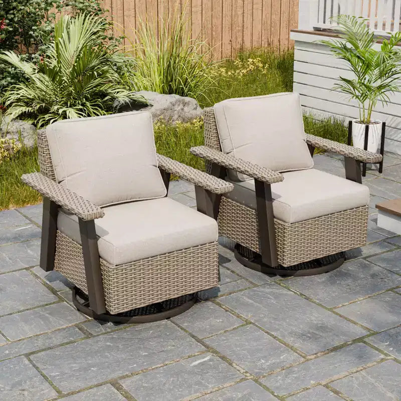 EAGLE PEAK Classic 2-Piece Patio Chair Set, 360 Swivel Rocking Chairs with Thick Cushions, All-Weather Wicker Outdoor Lounge Gliders