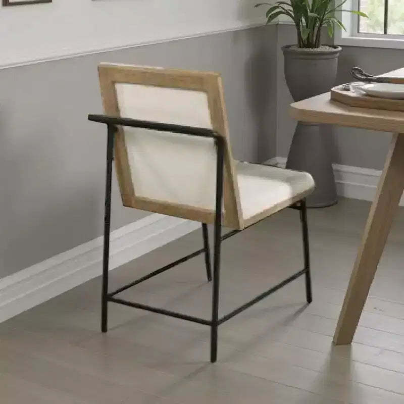 Royal Hampton Side Dining Chair Set of 2, Metal Legs, Oak Brown Rubberwood, Beige Polyester