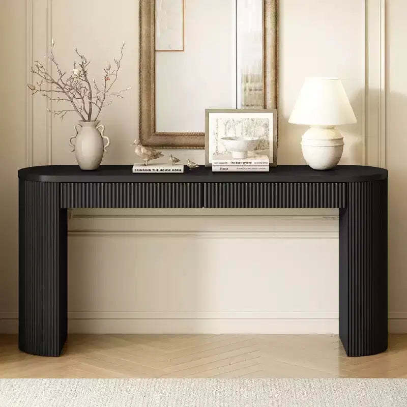 Fluted Wood Console Table with Stroge, Narrow Entryway Table with Drawers for Living Room and Entryway