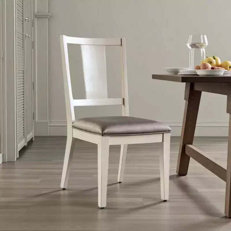 Royal Hampton Side Dining Chair Set of 2, Faceted Panel Back, White Wood, Gray