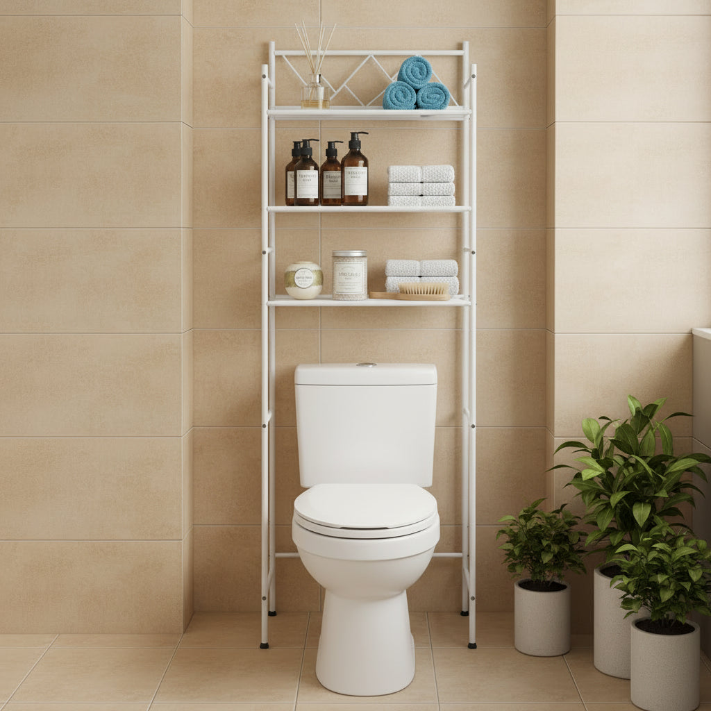 Home Zone Living Freestanding 3-Tier Over-the-Toilet Bathroom Storage Organizer, White
