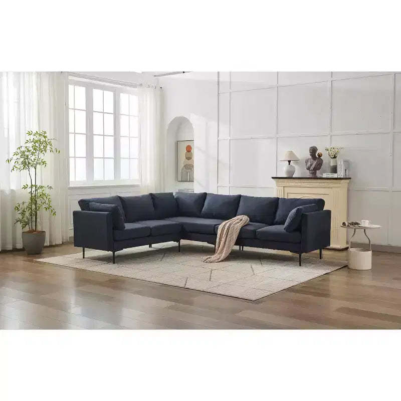 MAYEERTY 106-Inch W L-Shaped Sectional Sofa Set, Convertible 6-Seat Corner Sofa with 2 Pillows, Modern Linen, Metal Legs for Living Room/Apartment
