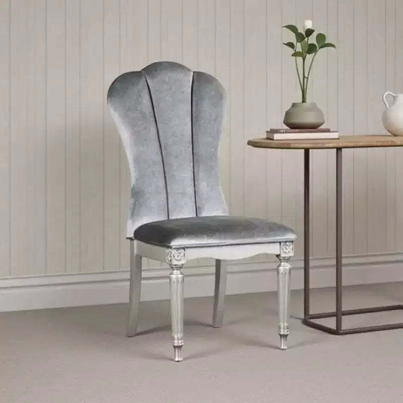 Royal Hampton Side Dining Chair Set of 2, Silver Wood, Gray Fabric Cushioned Seats