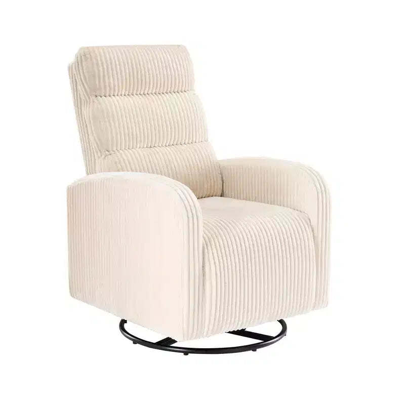 JIONJOY 360 Swivel Rocking Nursery Chair  Corduroy Fabric with Thickened Cushion, High Back Comfy Chair-Beige