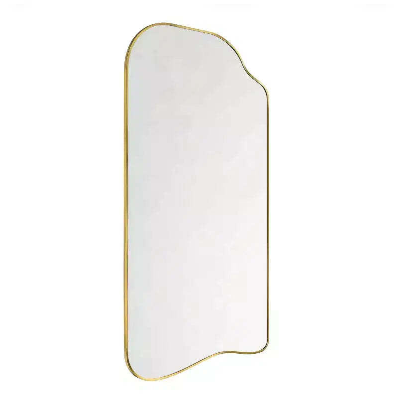 Ellara Gold Asymmetrical Full Length Mirror Irregular Curved Gold Frame 65'' H x 35'' Large Hanging Full Body Gold Mirror for Bedroom, Living Room