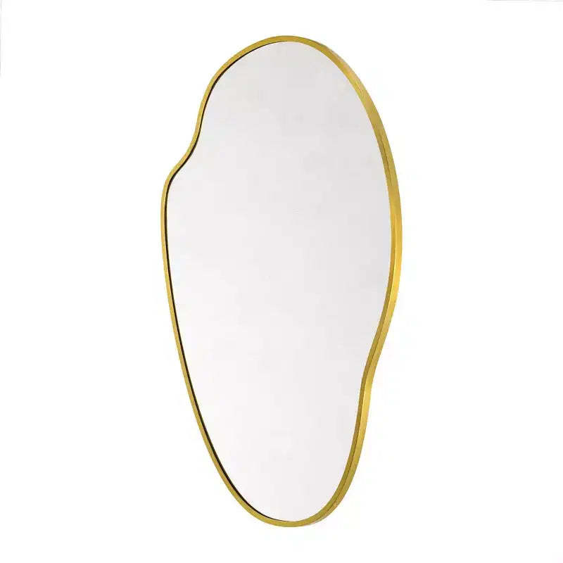Vallia Brushed Gold Asymmetrical Irregular Wall Mirror ,22''x 34'' Unique Brass Frame Wall Mounted Mirror for Bathroom,Entryway,Nursery
