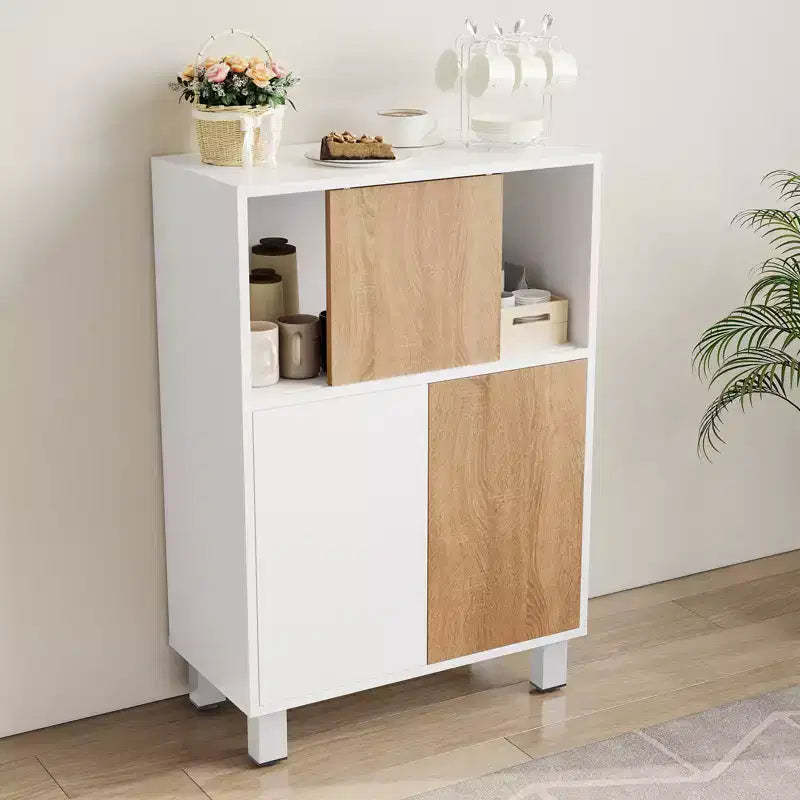 CuisinSmart Wooden Storage Cabinet, Sideboard Buffet Cabinet with Sliding Doors & Adjustable Shelves, Bathroom Display Cabinets, White