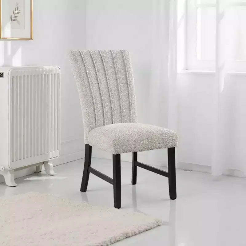 Royal Hampton Dining Side Chair Set of 2, Vertical Tufted Gray Boucle, Black