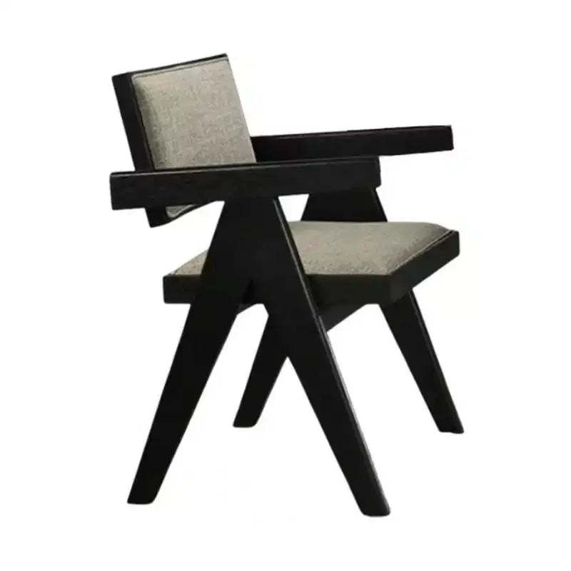 Royal Hampton Dining Armchair Set of 2, Curved Arms, Angled Rear Legs, Gray Fabric