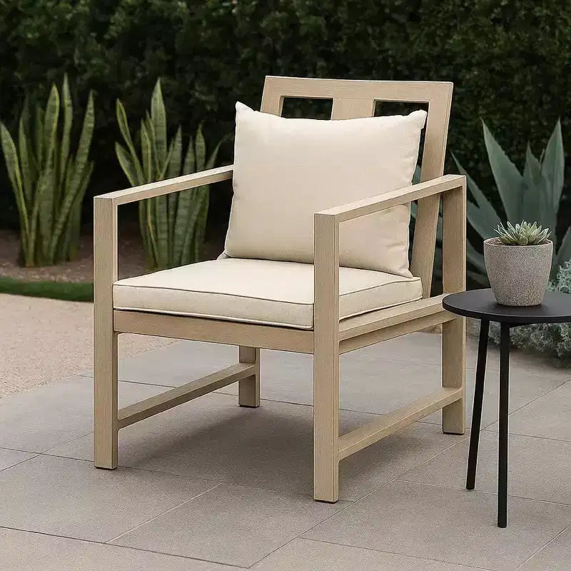 Royal Hampton Outdoor Armchair Set of 2, Washable Beige Covers, Natural Brown