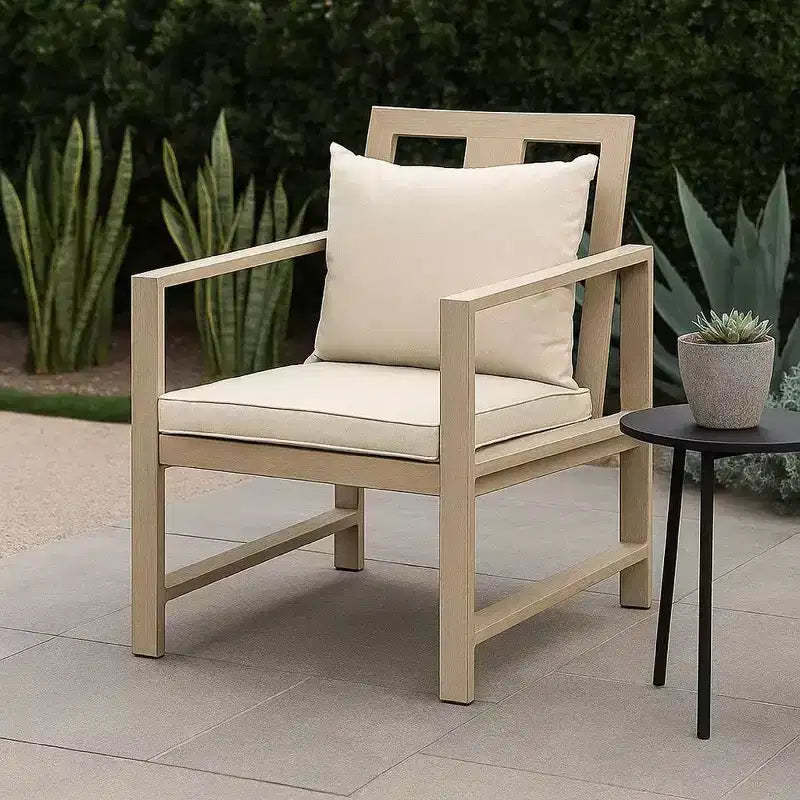 Royal Hampton Outdoor Armchair Set of 2, Washable Beige Covers, Natural Brown