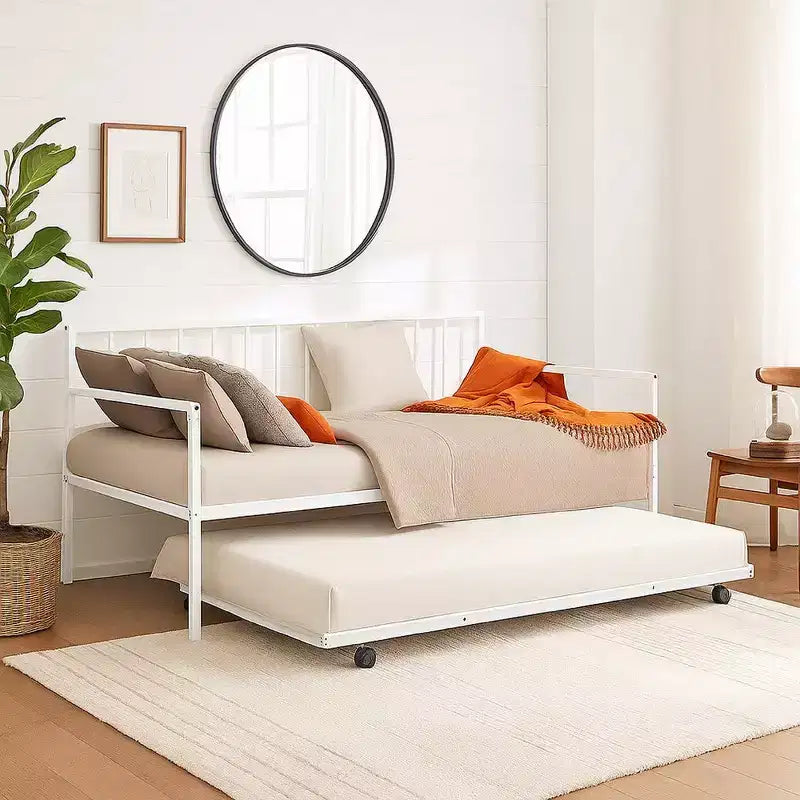 Royal Hampton Daybed with Pull Out Trundle, White Slatted Open Metal Frame