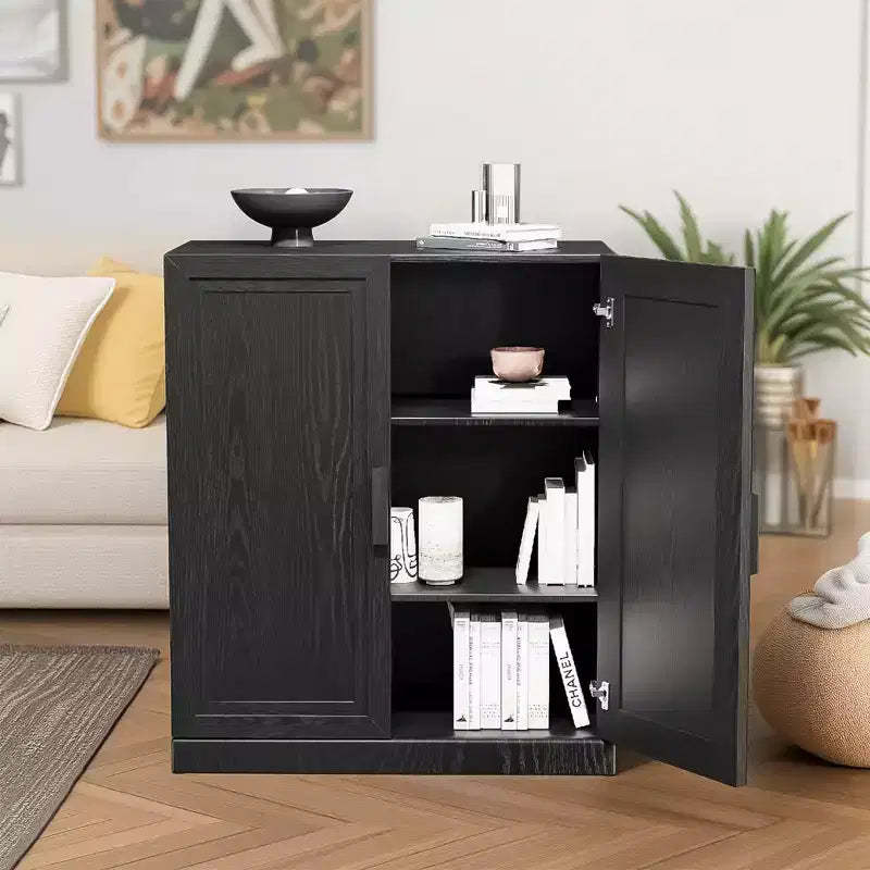 PexFix 36 Wooden Accent Cabinet Storage Modern Sideboard Buffet Cabinet with 2 Doors and Adjustable Shelf for Living Room Dining Room Entryway Black