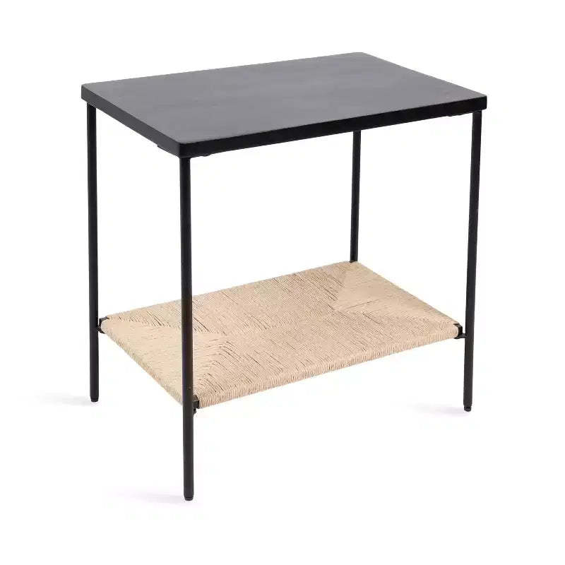 Kate and Laurel Mandell Wood and Natural Woven Side Table, 22x14x22, Natural and Black