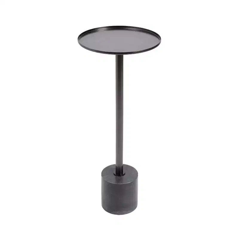 Kate and Laurel Vanora Metal and Marble Drink Table, 10x10x24, Pewter and Black