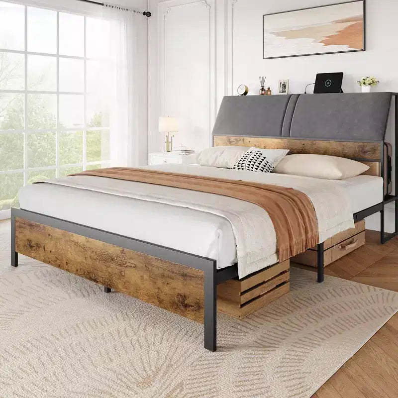 Full Size Platform Bed Frame with Ergonomic Upholstered Headboard, Metal Platform, Noise-Free, No Box Spring Required