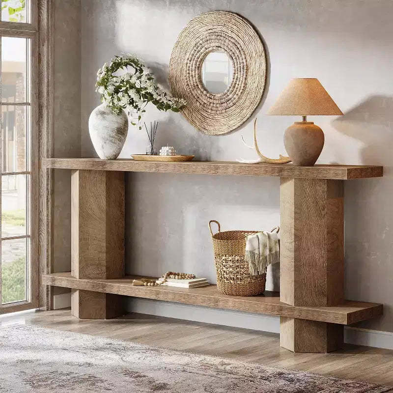 Lantine 71-Inch Long Console Table for Entryway, Wooden Sofa Table Behind Couch, for Living Room, Hallway, Foyer, Burlywood