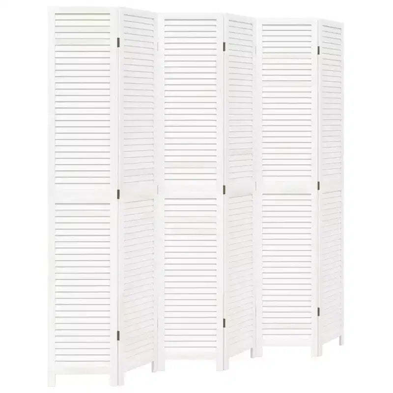 vidaXL Room Divider 6 Panels White Solid Wood Paulownia