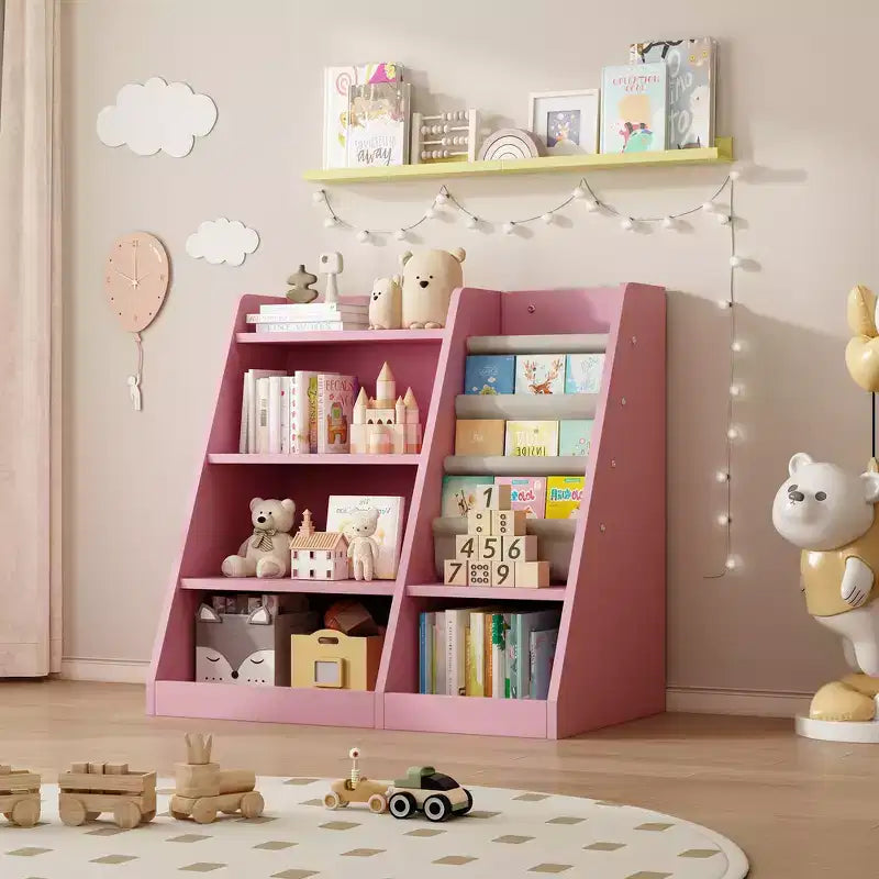 Whisen 4-Tier Kids Bookshelf, Sturdy Engineered Wood, 3 Deep Sling Storage, Boosts Reading & Organization