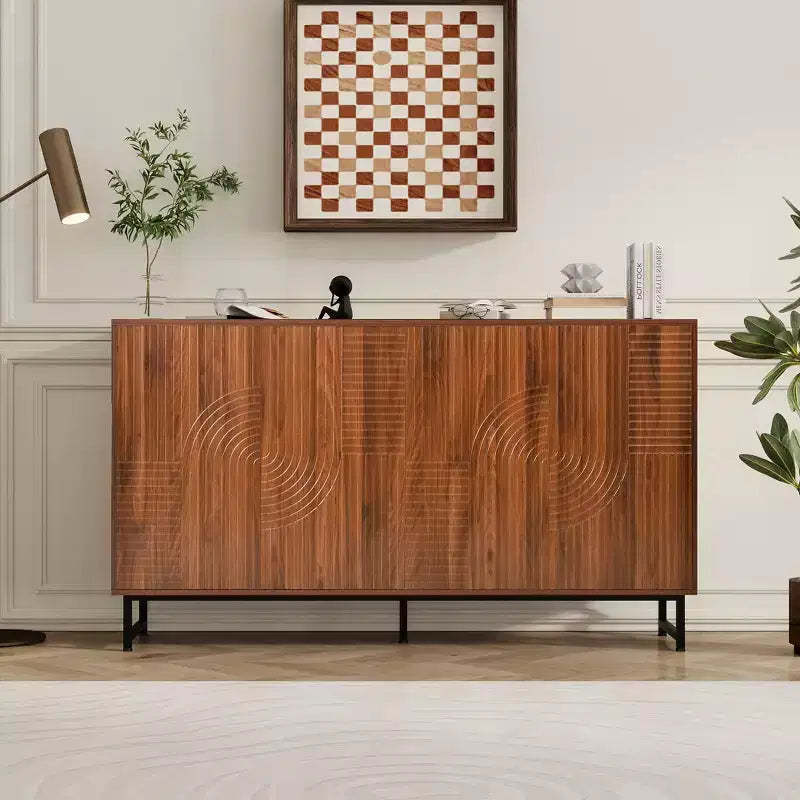 GDFStudio Pina 59'' Mid-Century Modern Wooden Storage Cabinet with 4 Doors and 8 Compartments