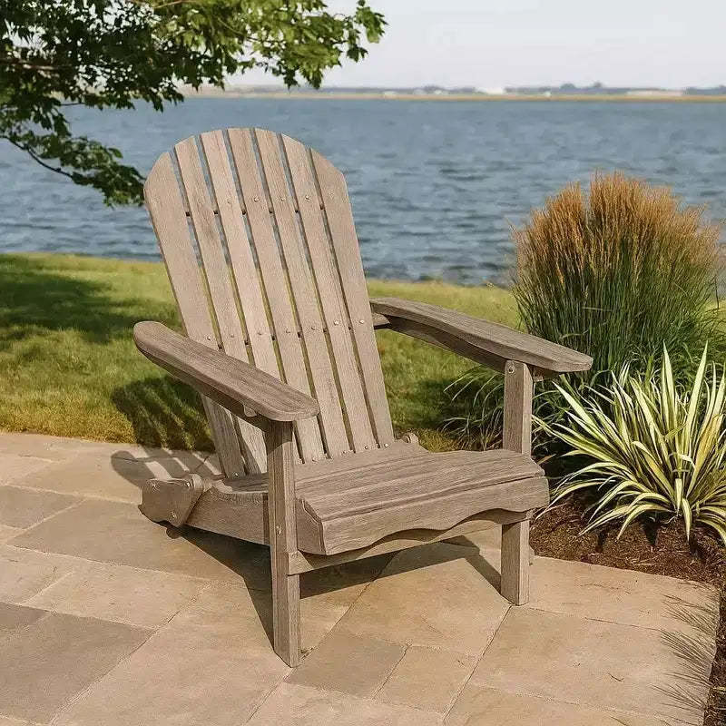 Royal Hampton Outdoor Adirondack Chair, Slatted Back, Gray Eucalyptus Wood