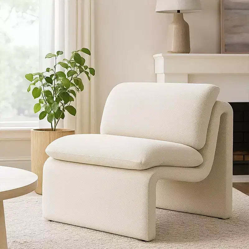 Royal Hampton Accent Chair, Curved Open Base, Armless Modern Ivory Boucle