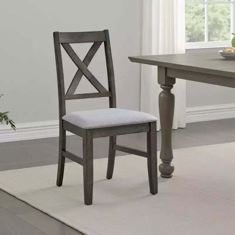 Royal Hampton Dining Chair Set of 2, X Farmhouse Back, Padded Gray and Beige