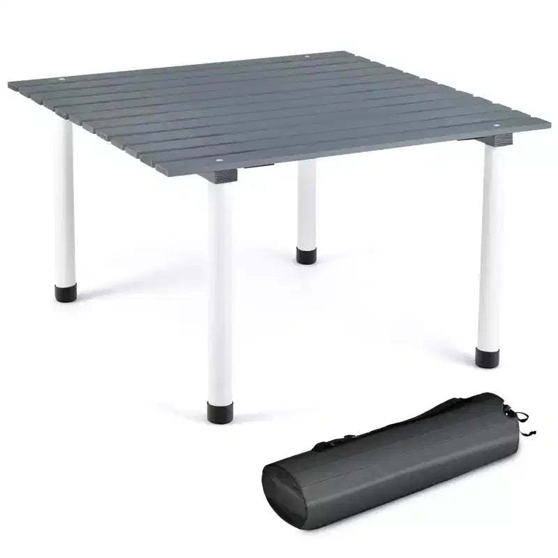 Gymax Folding Picnic Table for 4-6 People Wooden Roll Up Travel Camping Table with Carrying Bag Portable Lightweight Floor Table for Backyard BBQ