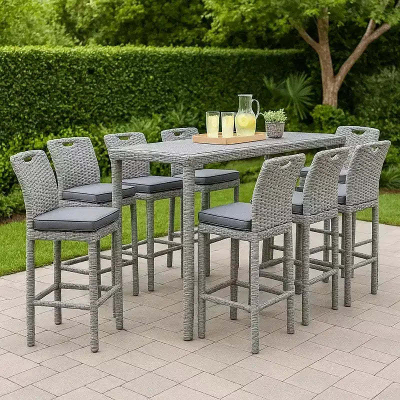 Royal Hampton Barstool Chair Set of 6, Thick Seat Cushion, Gray Wicker Frame