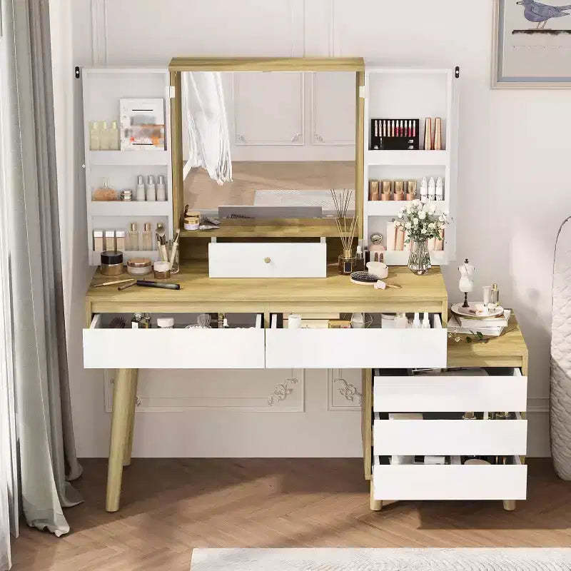 Vanity Desk with Mirror and Lights, Small Makeup Vanity Table with Drawers, Make up Desk for Teen Girls and Women