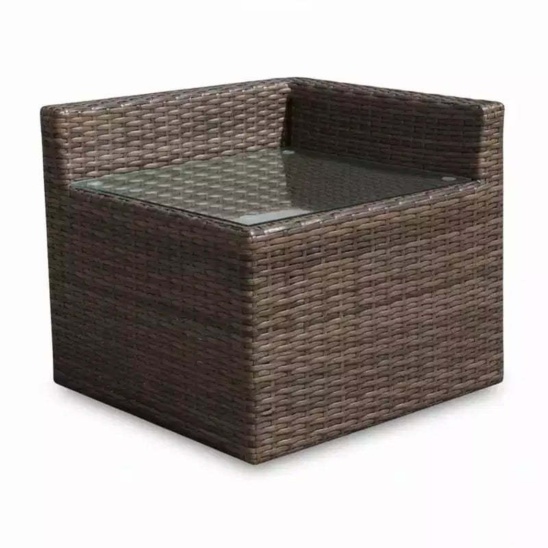 Covers&All Bellanova 32 in Corner End Table, Aspen Wicker w / Glass Top
