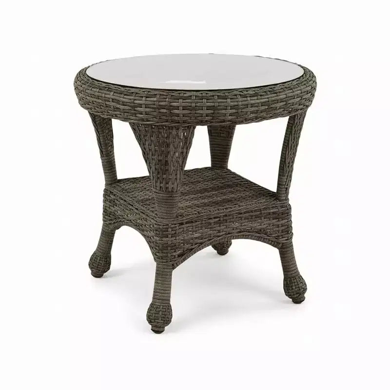 Covers&All Monterey 22 in Corner End Table, Two-Tier Driftwood Wicker w / Glass Top