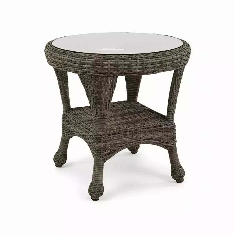 Covers&All Monterey 22 in Corner End Table, Two-Tier Driftwood Wicker w / Glass Top