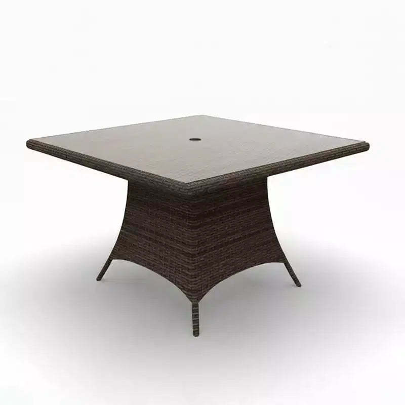 Covers&All Malibu 60 in Square Dining Table, Java Flat Wicker w / Glass Top